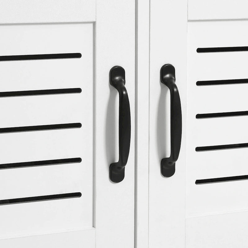 Meuble d'entrée blanc avec banc à chaussures, patères et étagères de rangement
