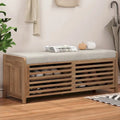 Banc de rangement façon persienne en placage d'acacia avec abattant