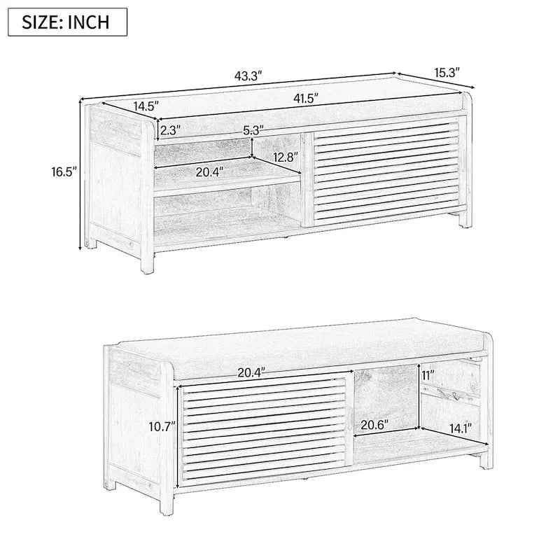 Banc de rangement façon persienne en placage d'acacia avec abattant