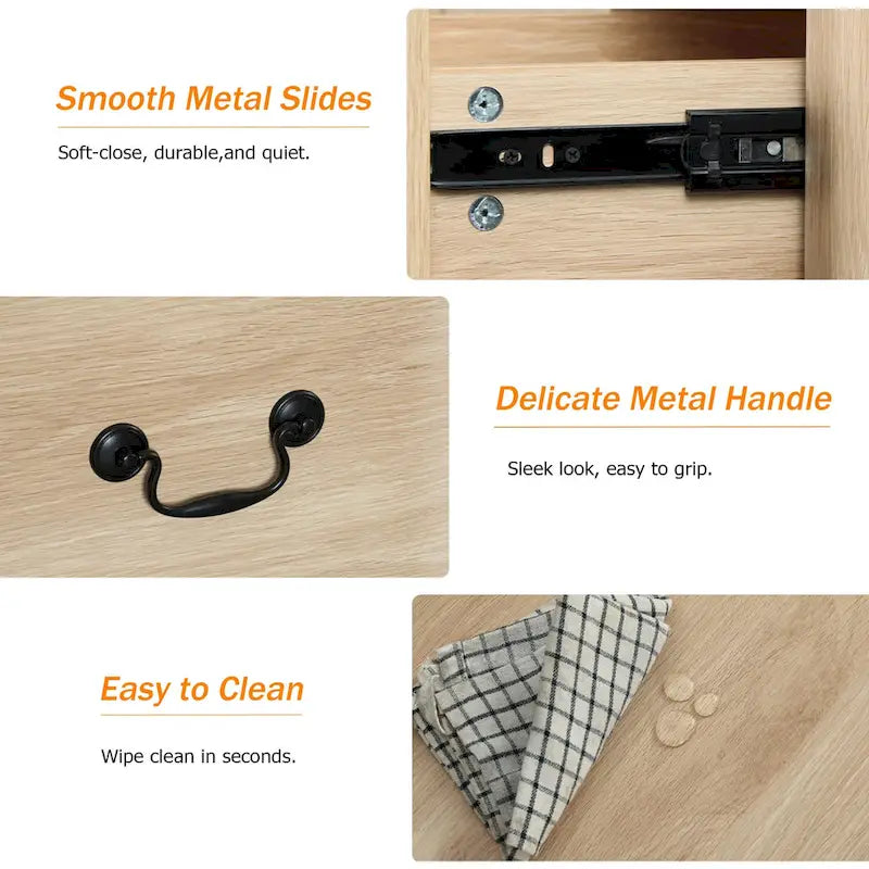 Commode Campagnarde à 9 Tiroirs avec Bords Courbés de 136 cm de Large - Compatible Meuble TV