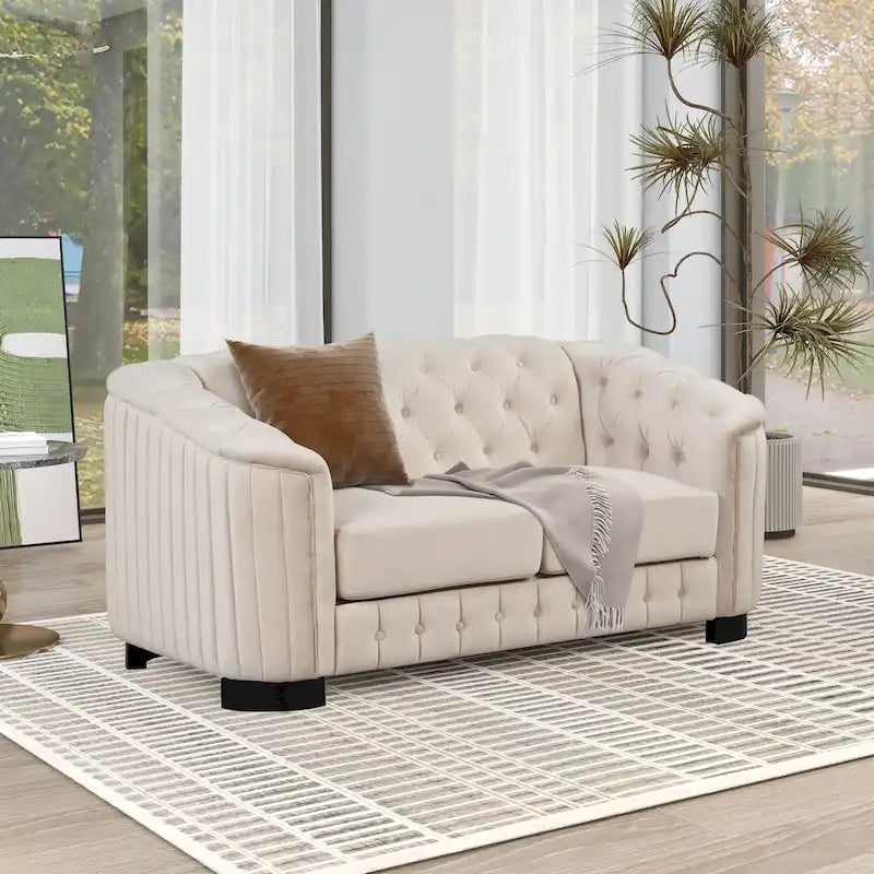 Canapé causeuse moderne en velours avec accoudoirs incurvés et coussin épais