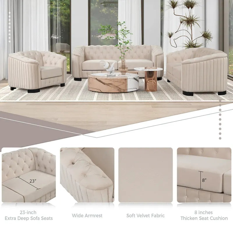 Canapé causeuse moderne en velours avec accoudoirs incurvés et coussin épais