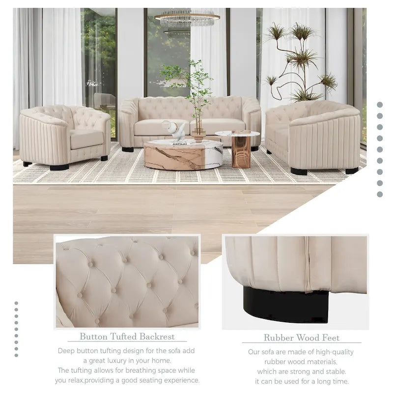 Canapé causeuse moderne en velours avec accoudoirs incurvés et coussin épais