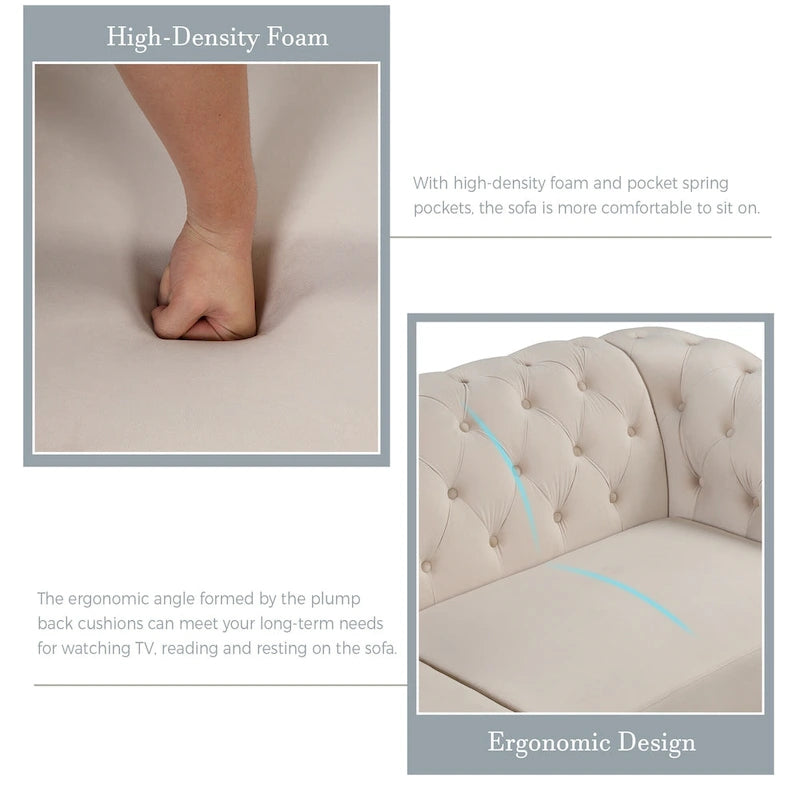 Canapé causeuse moderne en velours avec accoudoirs incurvés et coussin épais
