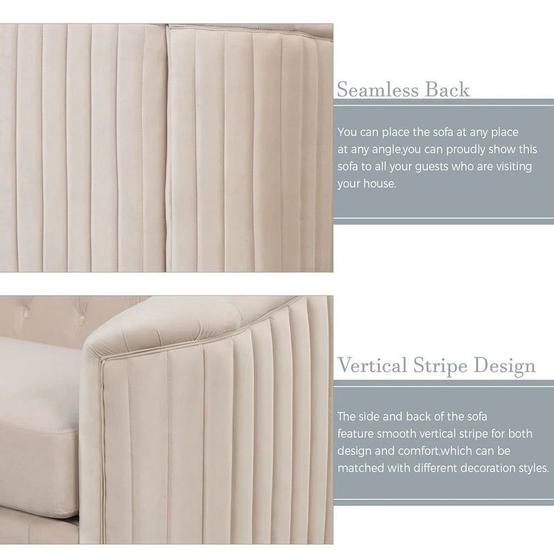 Canapé causeuse moderne en velours avec accoudoirs incurvés et coussin épais