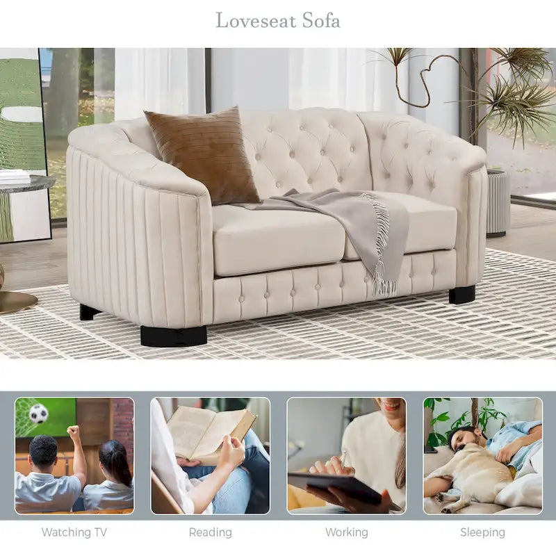 Canapé causeuse moderne en velours avec accoudoirs incurvés et coussin épais