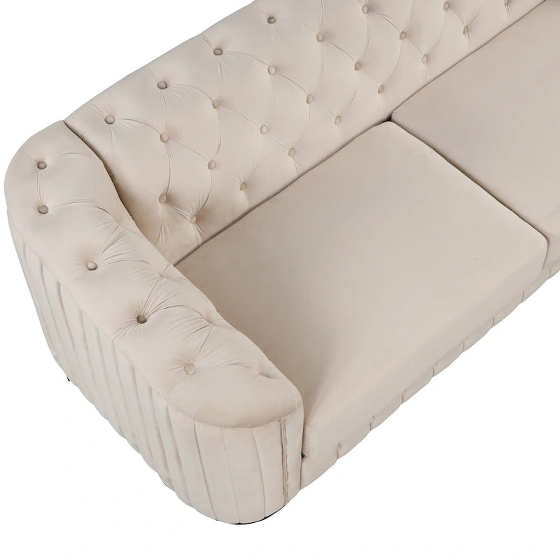 Canapé causeuse moderne en velours avec accoudoirs incurvés et coussin épais