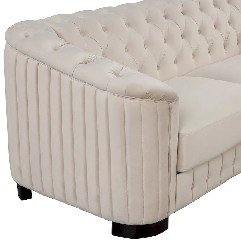 Canapé causeuse moderne en velours avec accoudoirs incurvés et coussin épais