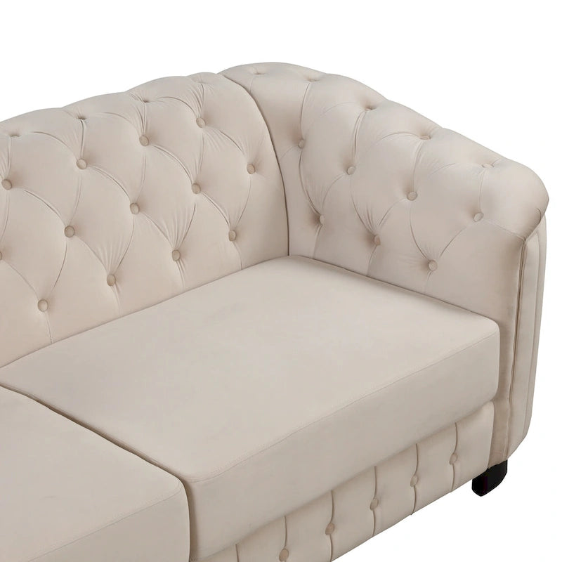 Canapé causeuse moderne en velours avec accoudoirs incurvés et coussin épais