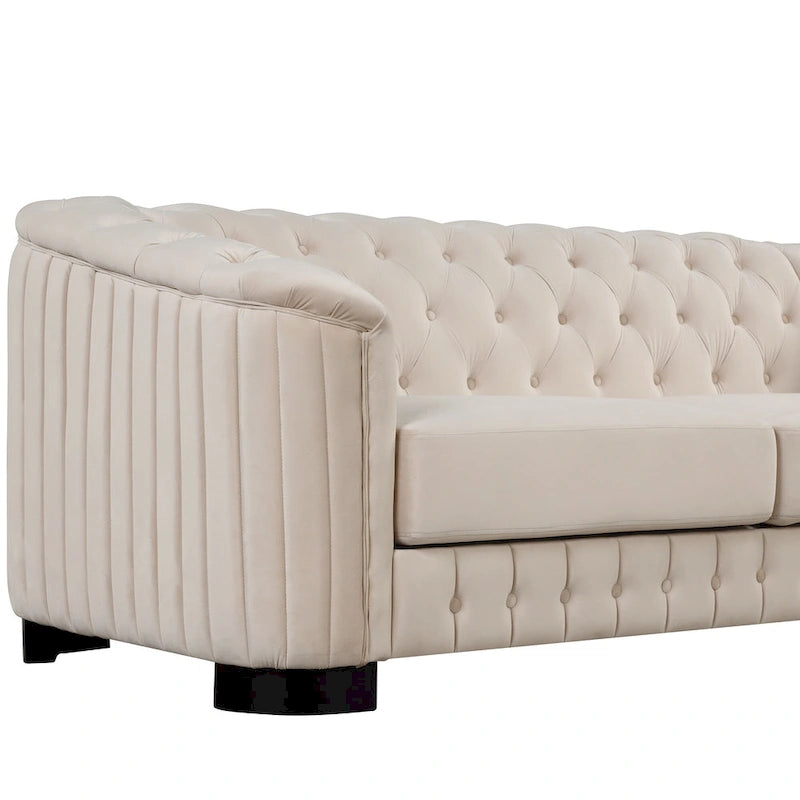 Canapé causeuse moderne en velours avec accoudoirs incurvés et coussin épais