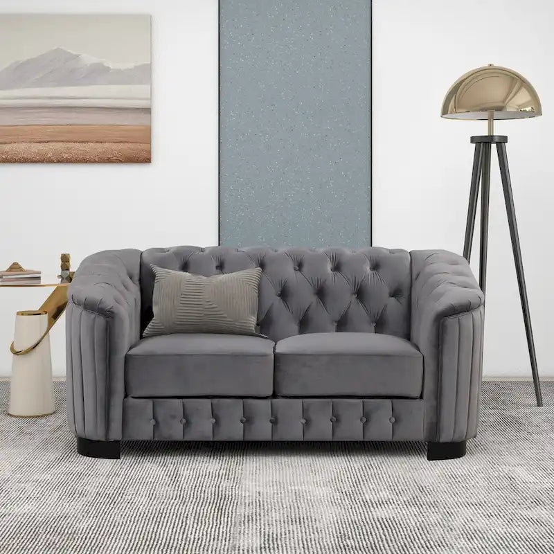 Canapé causeuse moderne en velours avec accoudoirs incurvés et coussin épais