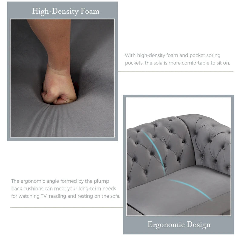 Canapé causeuse moderne en velours avec accoudoirs incurvés et coussin épais