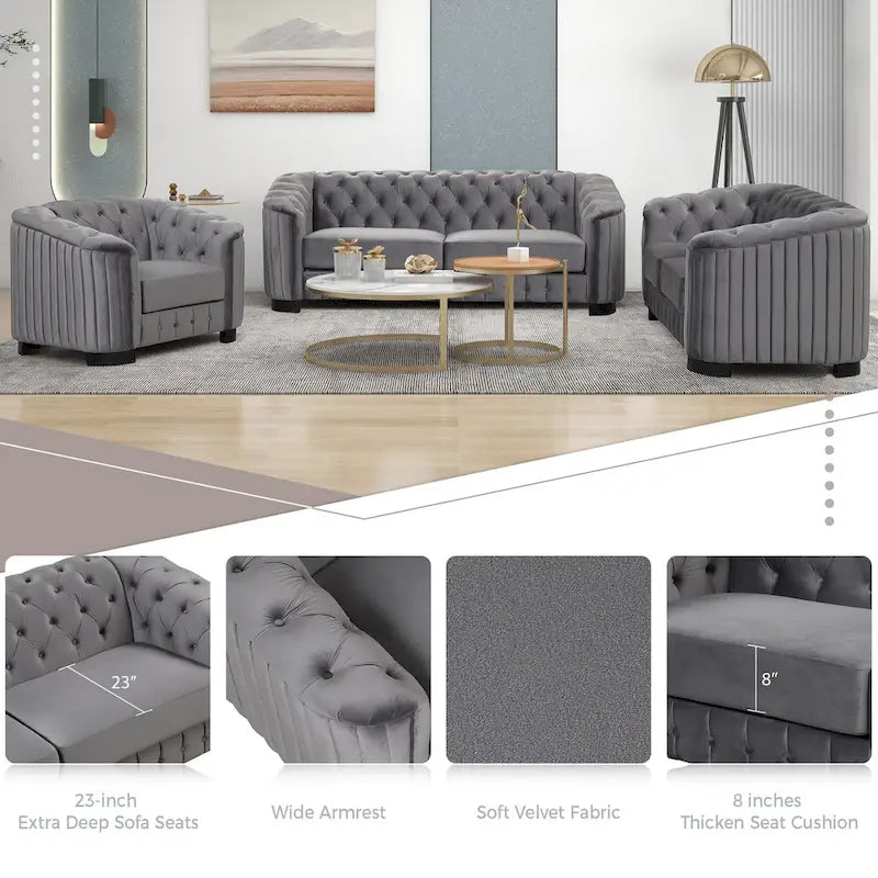 Canapé causeuse moderne en velours avec accoudoirs incurvés et coussin épais