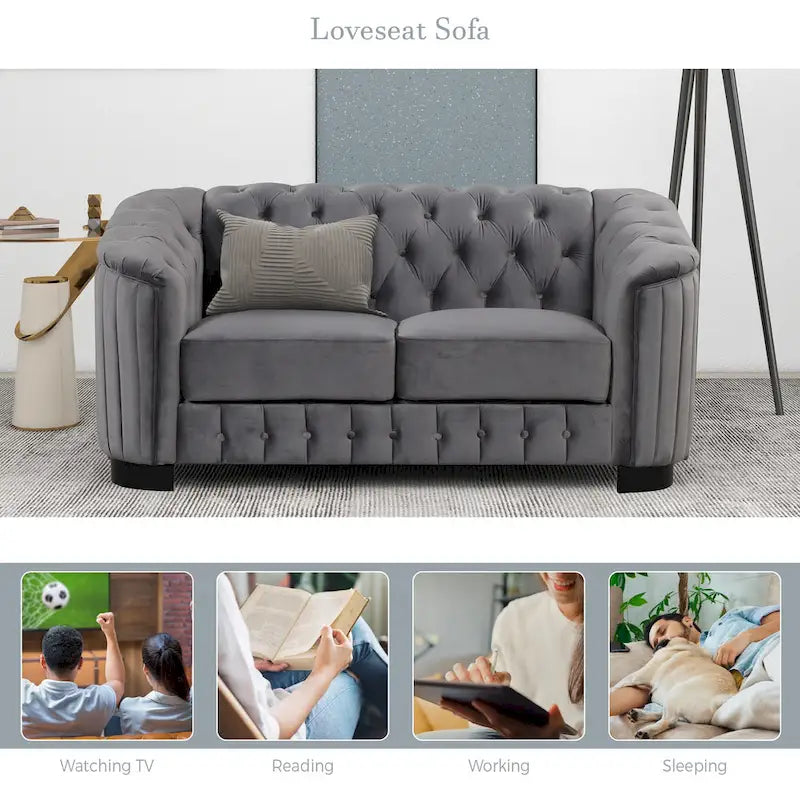 Canapé causeuse moderne en velours avec accoudoirs incurvés et coussin épais