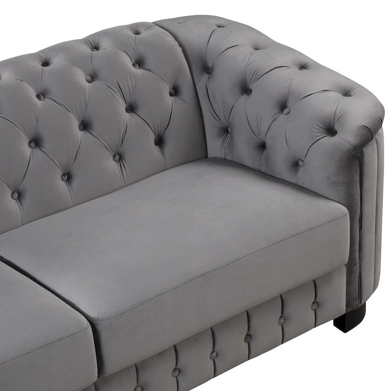 Canapé causeuse moderne en velours avec accoudoirs incurvés et coussin épais