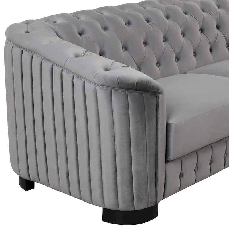 Canapé causeuse moderne en velours avec accoudoirs incurvés et coussin épais
