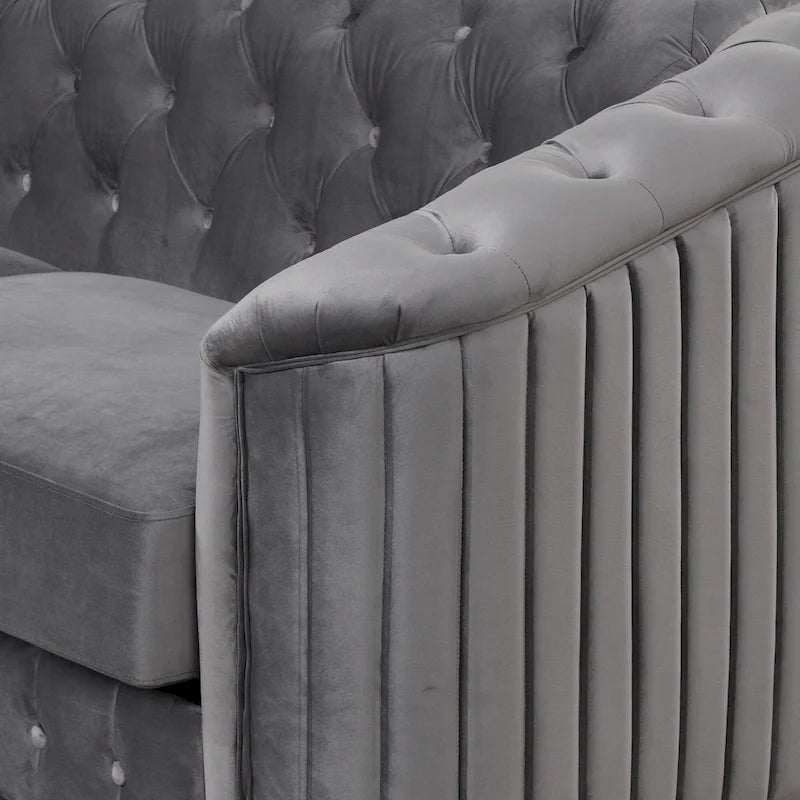 Canapé causeuse moderne en velours avec accoudoirs incurvés et coussin épais