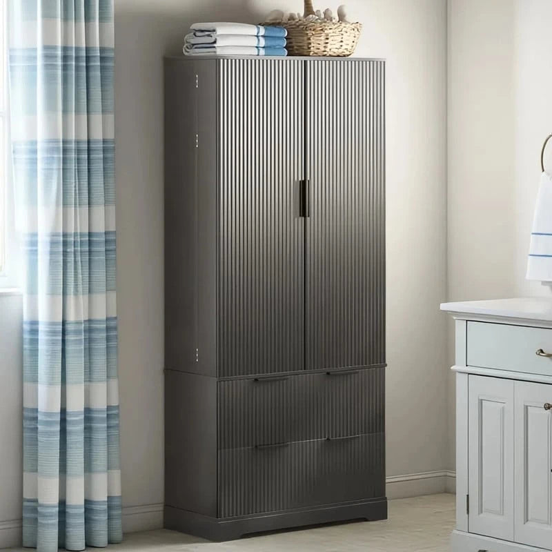 Meuble de salle de bain de style ferme avec tiroirs, casiers de porte et étagères
