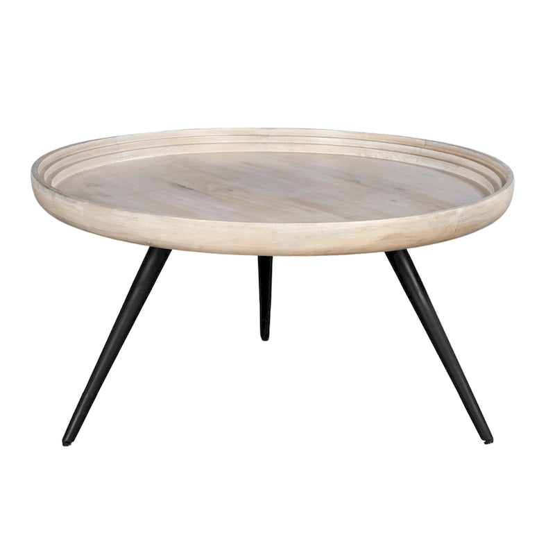Table basse ronde de 30 po avec plateau en bois de mangue fait à la main - Blanc délavé