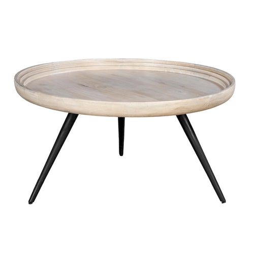 Table basse ronde de 30 po avec plateau en bois de mangue fait à la main - Blanc délavé