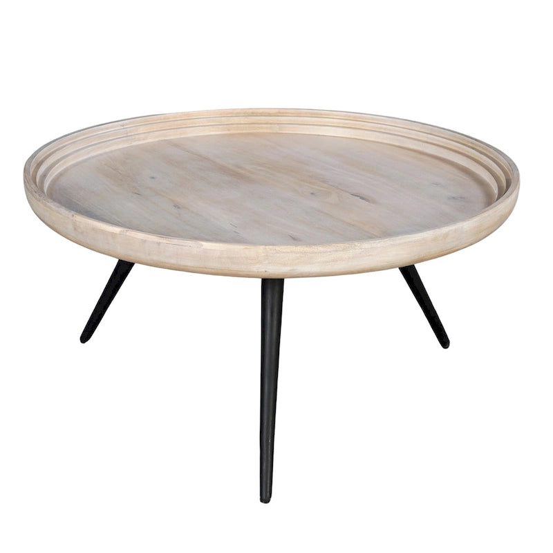 Table basse ronde de 30 po avec plateau en bois de mangue fait à la main - Blanc délavé