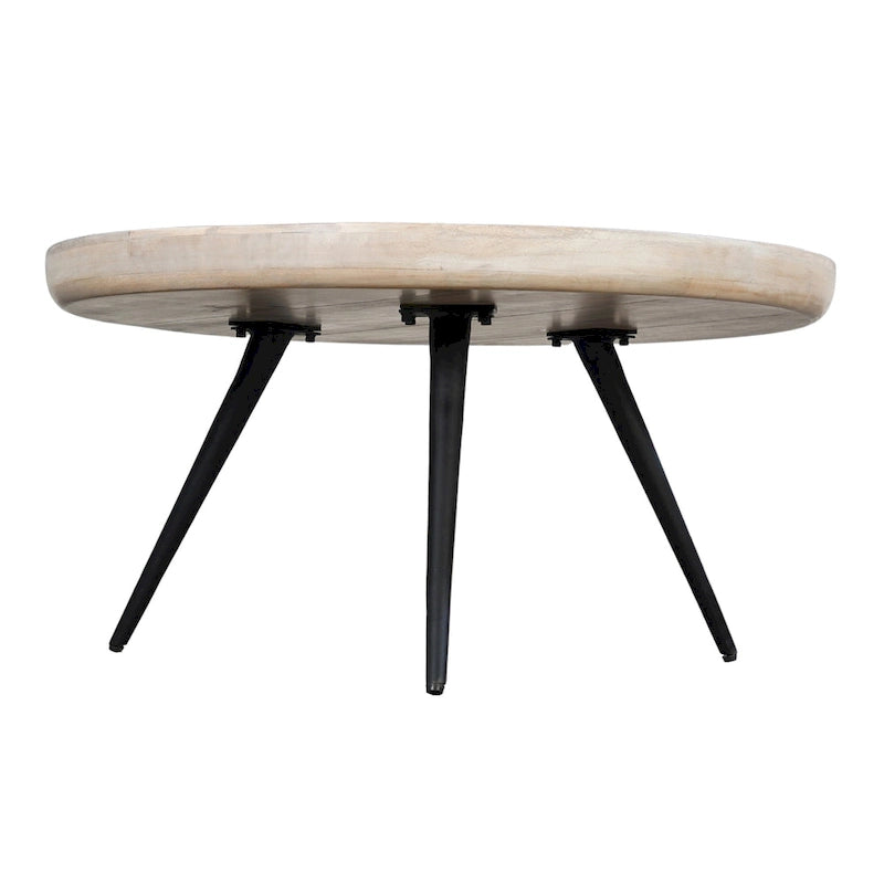 Table basse ronde de 30 po avec plateau en bois de mangue fait à la main - Blanc délavé