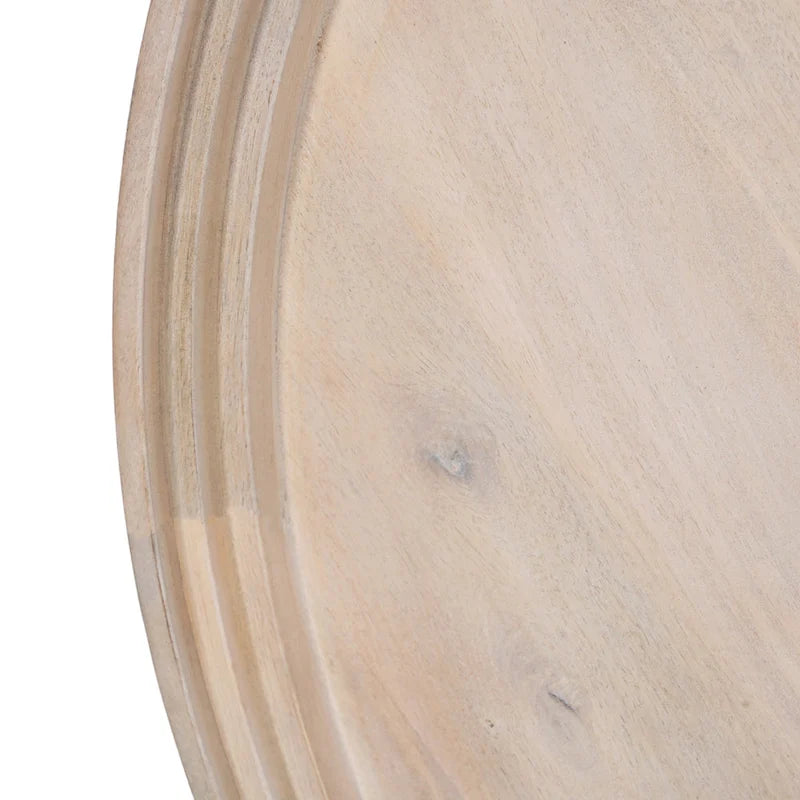 Table basse ronde de 30 po avec plateau en bois de mangue fait à la main - Blanc délavé