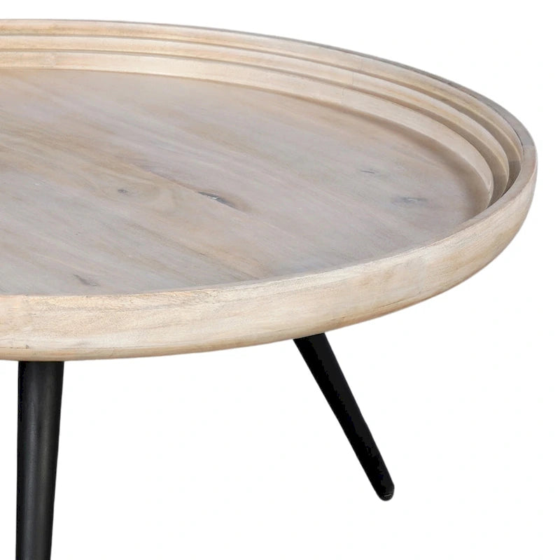Table basse ronde de 30 po avec plateau en bois de mangue fait à la main - Blanc délavé