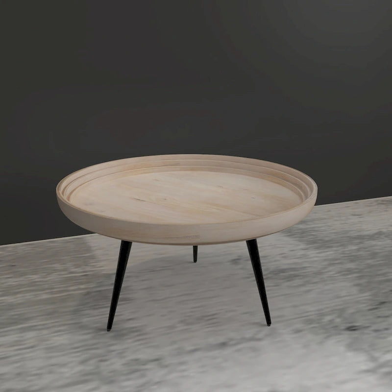 Table basse ronde de 30 po avec plateau en bois de mangue fait à la main - Blanc délavé