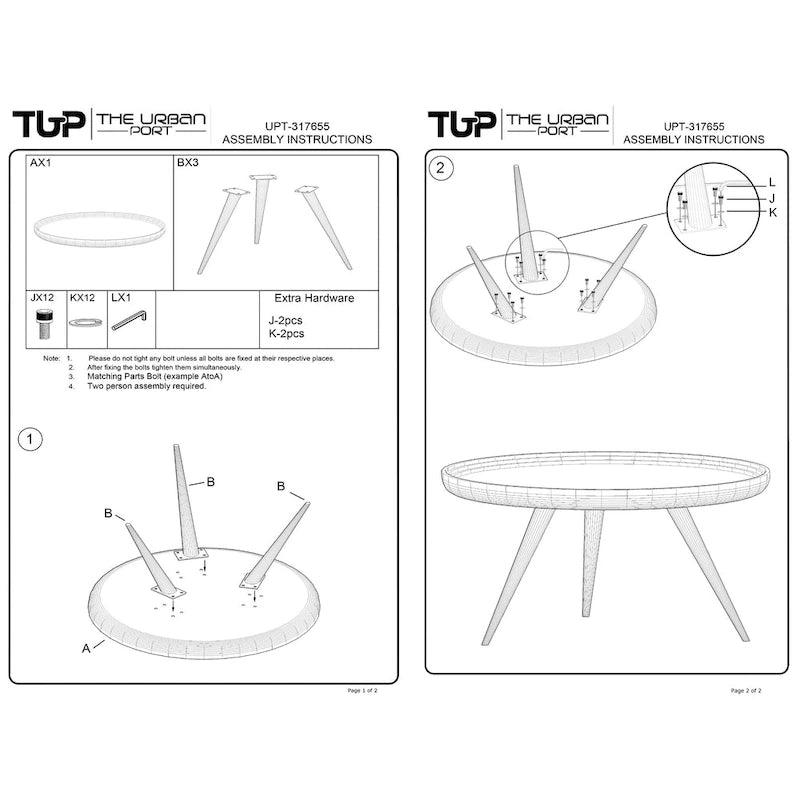 Table basse ronde de 30 po avec plateau en bois de mangue fait à la main - Blanc délavé