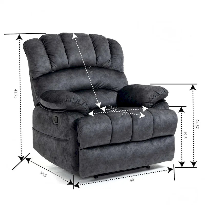 Fauteuil inclinable manuel surdimensionné avec levier latéral et dossier réglable à 155°