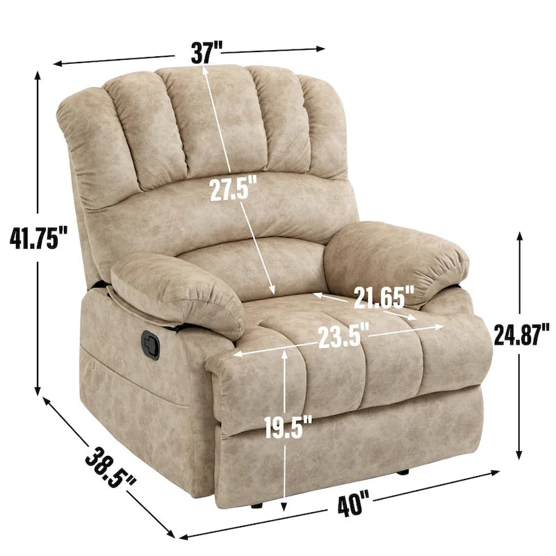 Fauteuil inclinable manuel surdimensionné avec levier latéral et dossier réglable à 155°