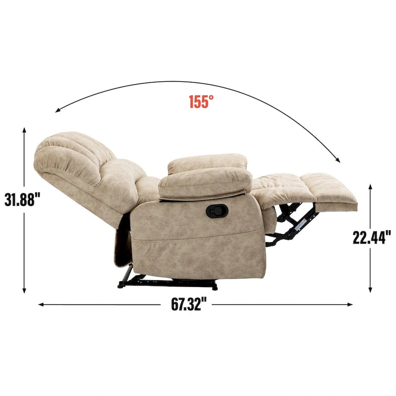 Fauteuil inclinable manuel surdimensionné avec levier latéral et dossier réglable à 155°