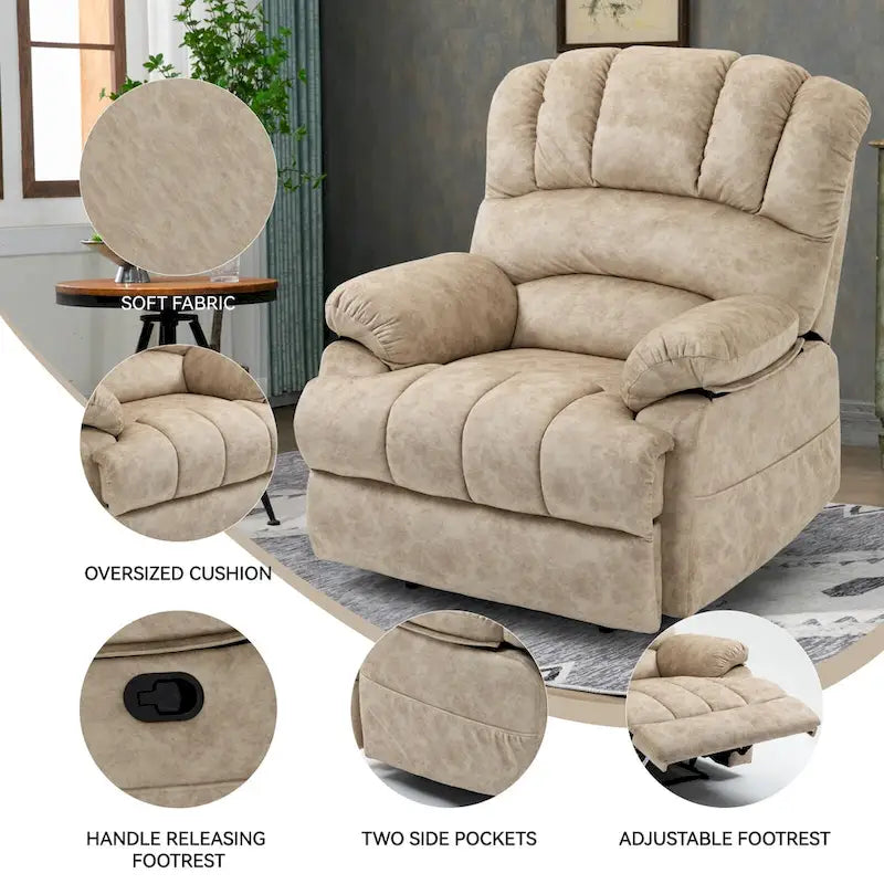 Fauteuil inclinable manuel surdimensionné avec levier latéral et dossier réglable à 155°