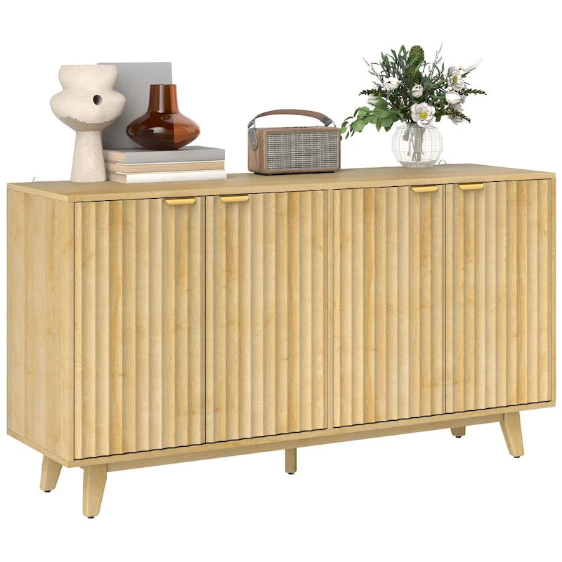 Buffet bahut cannelé de 55 pouces avec poignées dorées et 5 pieds en bois