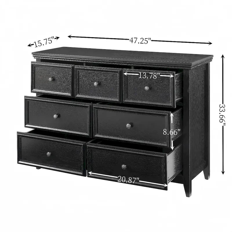 Commode horizontale et armoire de rangement modernes de style fermette à 7 tiroirs