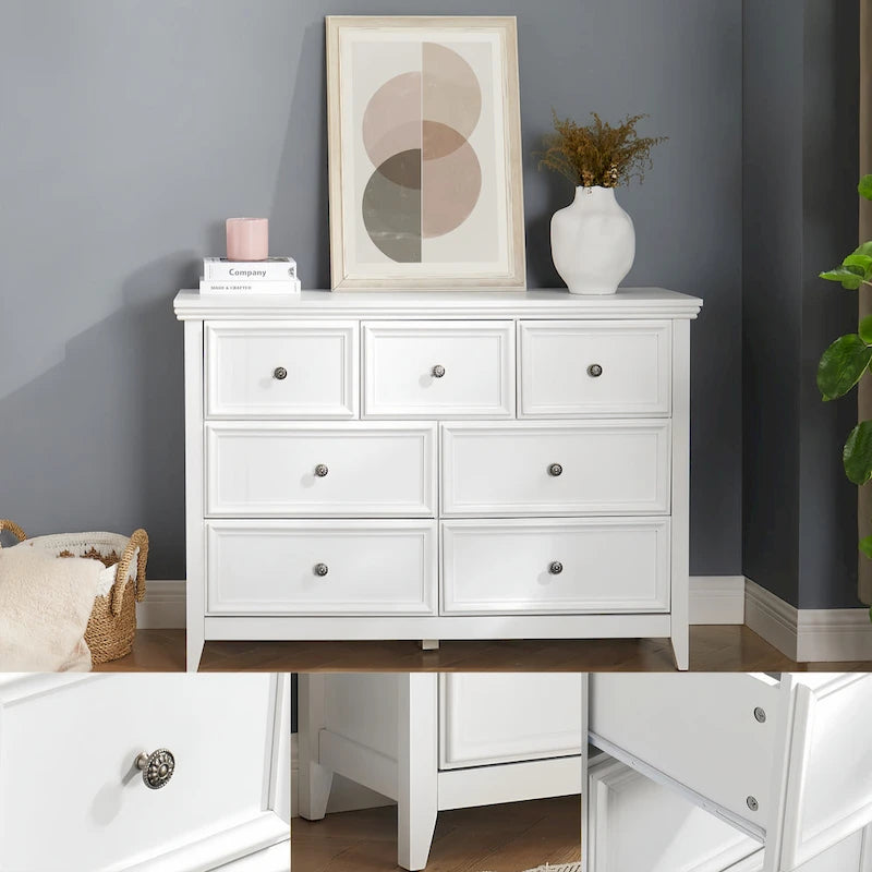 Commode horizontale et armoire de rangement modernes de style fermette à 7 tiroirs