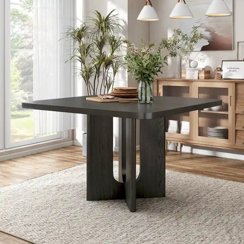Table à manger de 54 pouces carrés en bois massif à hauteur de comptoir avec pied central - 4 à 6 places