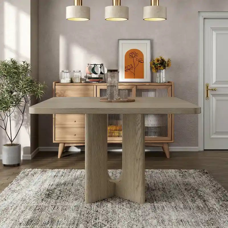 Table à manger de 54 pouces carrés en bois massif à hauteur de comptoir avec pied central - 4 à 6 places