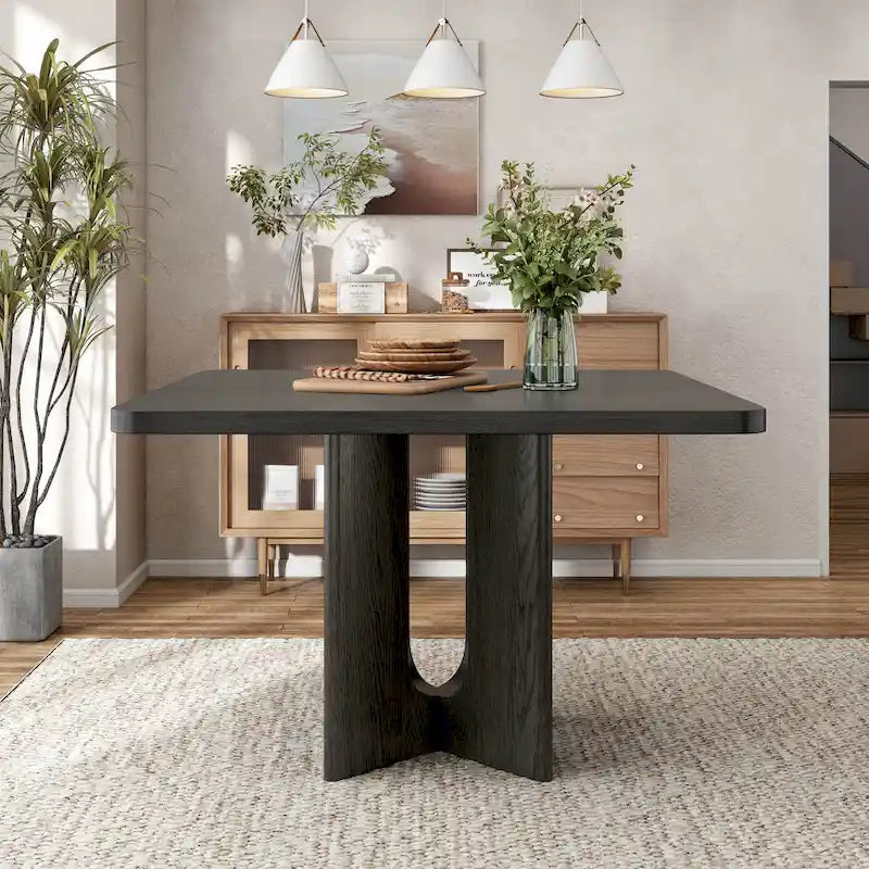 Table à manger de 54 pouces carrés en bois massif à hauteur de comptoir avec pied central - 4 à 6 places