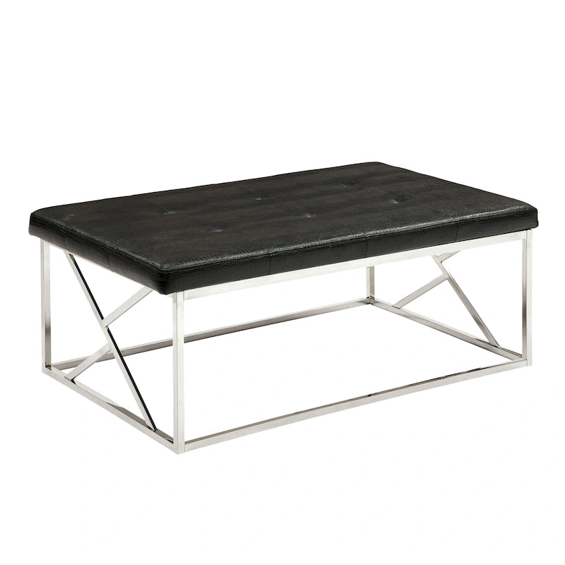 Banc d'appoint moderne en similicuir capitonné avec pieds géométriques chromés