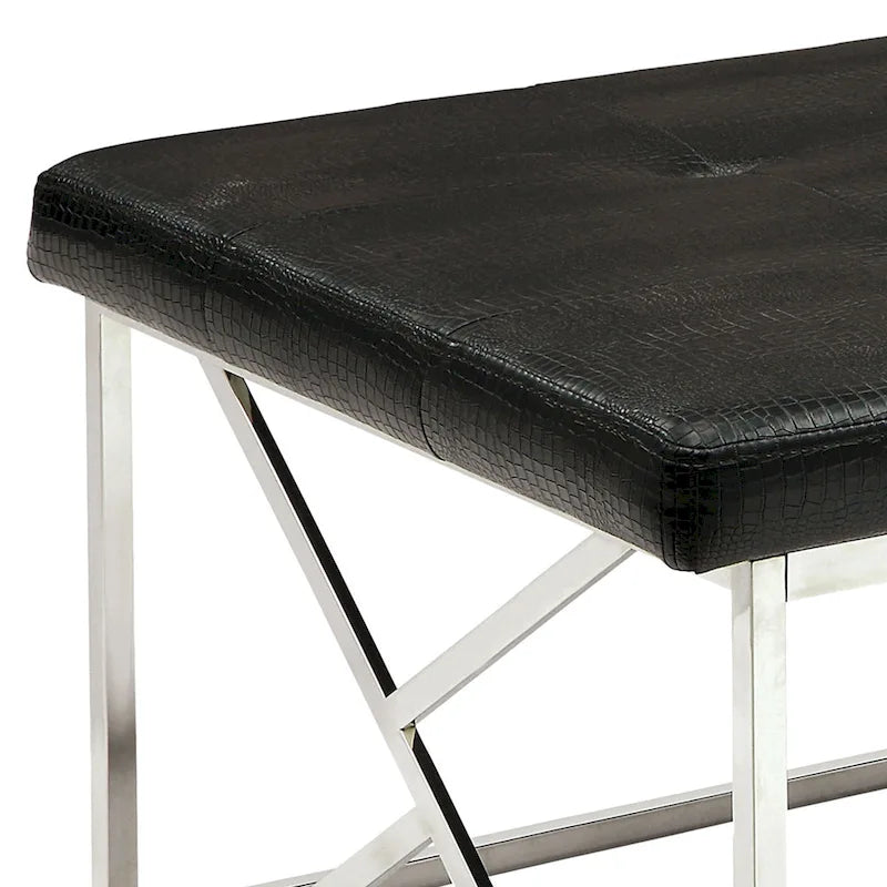 Banc d'appoint moderne en similicuir capitonné avec pieds géométriques chromés
