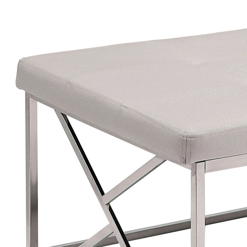 Banc d'appoint moderne en similicuir capitonné avec pieds géométriques chromés