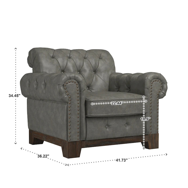 Fauteuil d'appoint Chesterfield à accoudoirs roulés touffetés et cloutés
