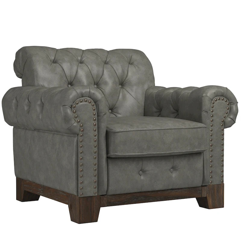Fauteuil d'appoint Chesterfield à accoudoirs roulés touffetés et cloutés