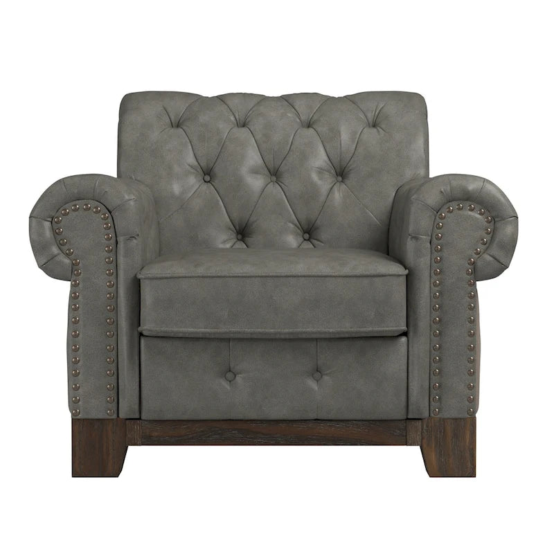 Fauteuil d'appoint Chesterfield à accoudoirs roulés touffetés et cloutés