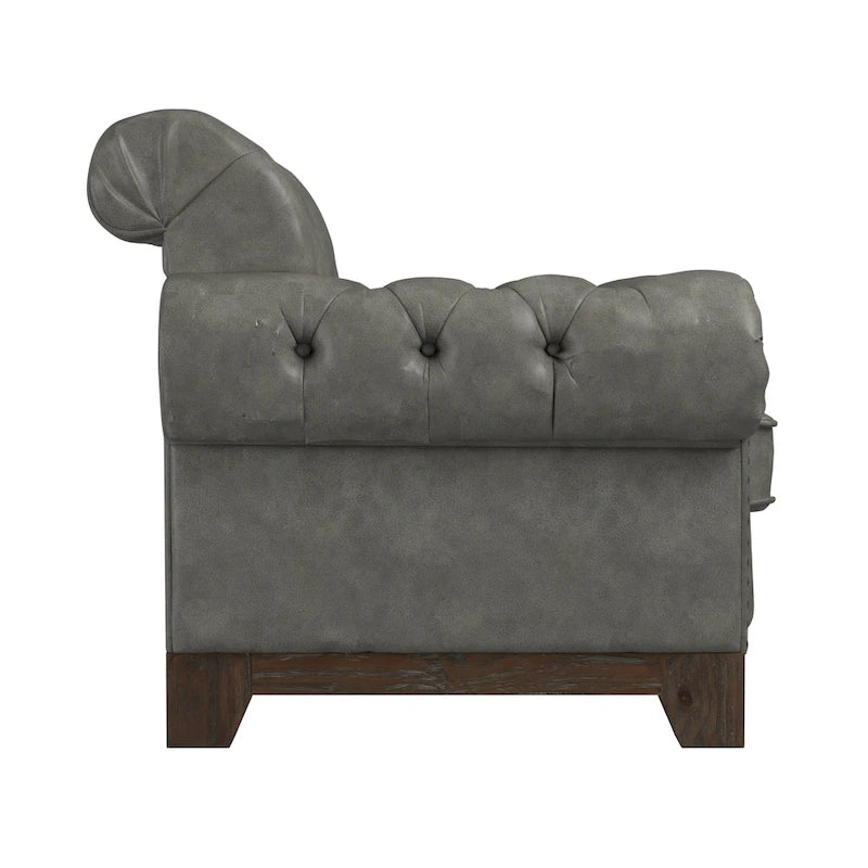 Fauteuil d'appoint Chesterfield à accoudoirs roulés touffetés et cloutés