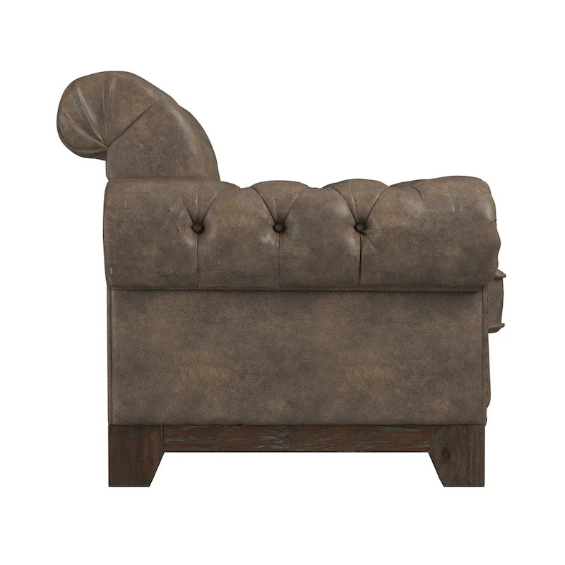 Fauteuil d'appoint Chesterfield à accoudoirs roulés touffetés et cloutés