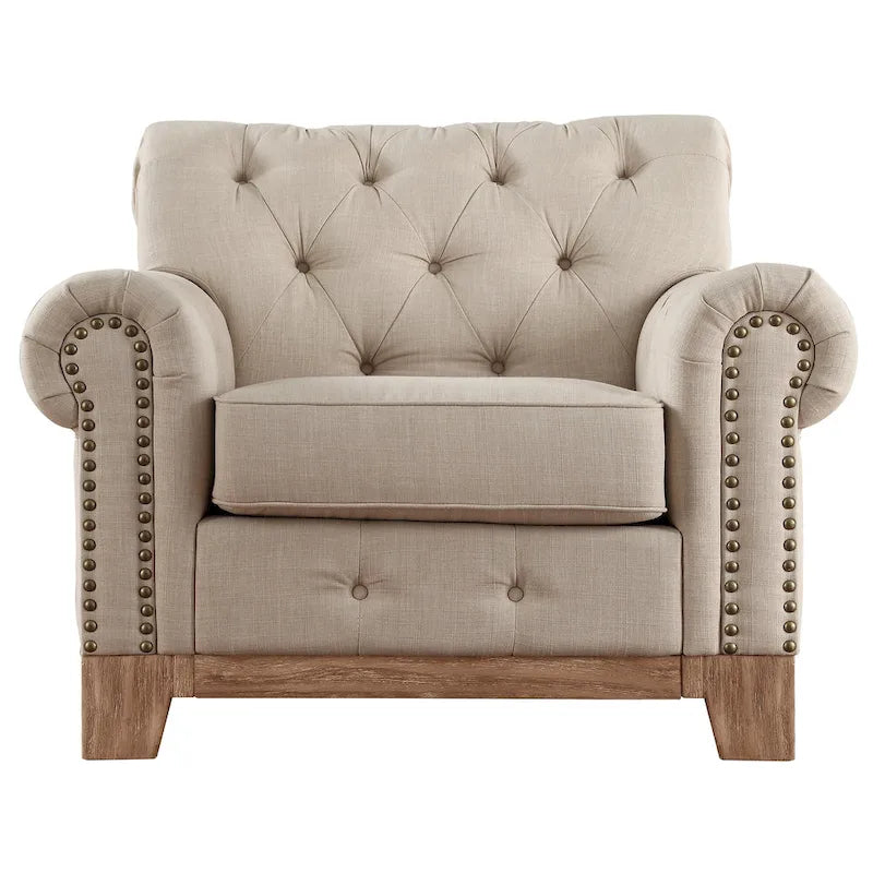Fauteuil d'appoint Chesterfield à accoudoirs roulés touffetés et cloutés