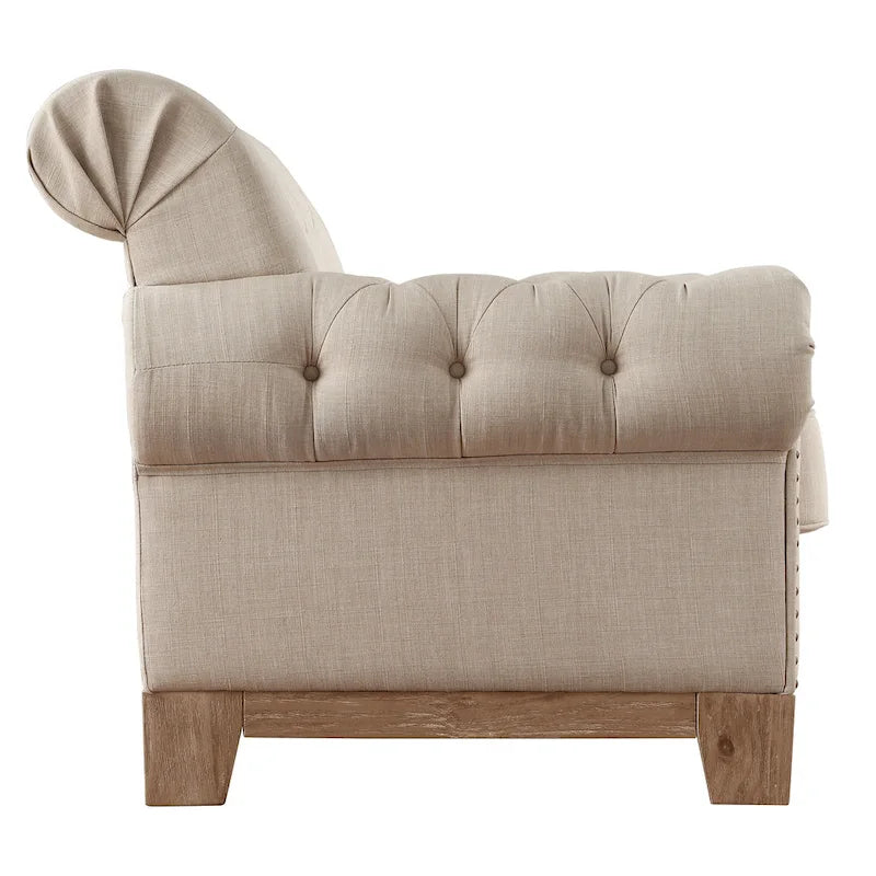 Fauteuil d'appoint Chesterfield à accoudoirs roulés touffetés et cloutés